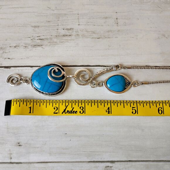 New Statement Faux Turquoise Stones Silver Tone Necklace 28" Bold - Picture 5 of 7